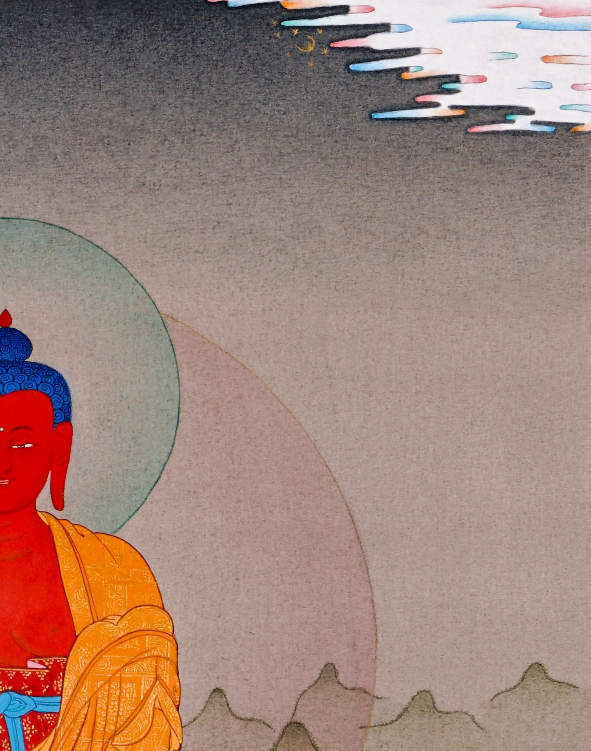 amitabha buddha meditation thangka on lotus throne