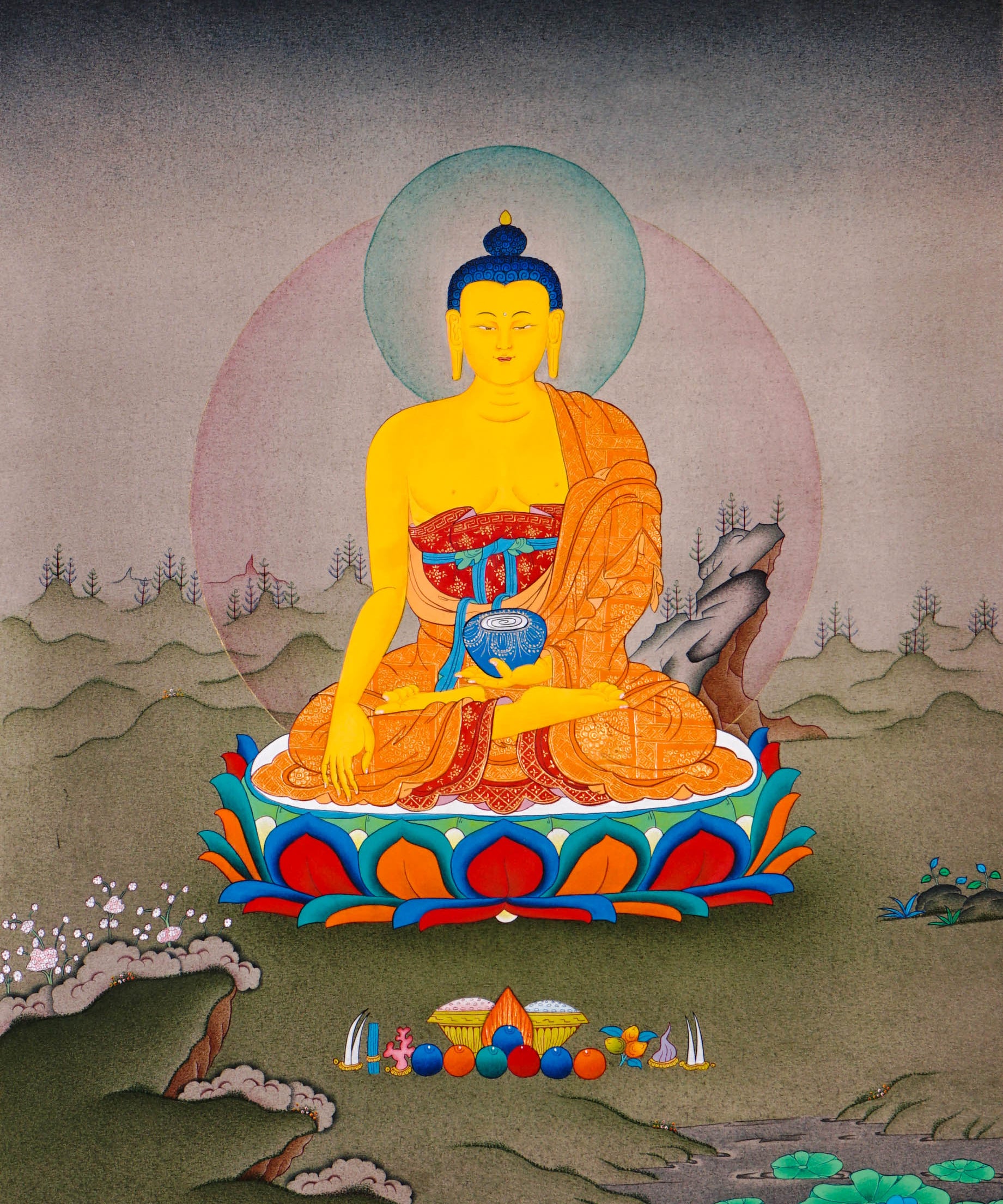 sacred himalayan shakyamuni buddha thangka art