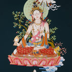 Dukkar thangka painting White Umbrella Goddess Tibetan protective deity with multiple arms seated on lotus