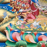 Heruka Thangka painting with multi-faced wrathful deity, flame halo, lotus base, and Tibetan Buddhist tantric symbolism