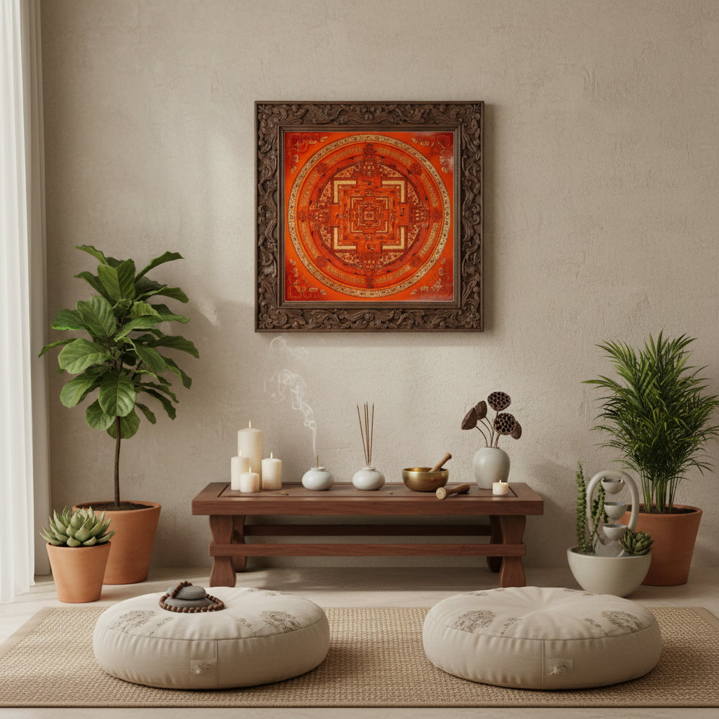 Red Kalachakra Mandala Thangka Wheel of Time Himalayan art Nepal