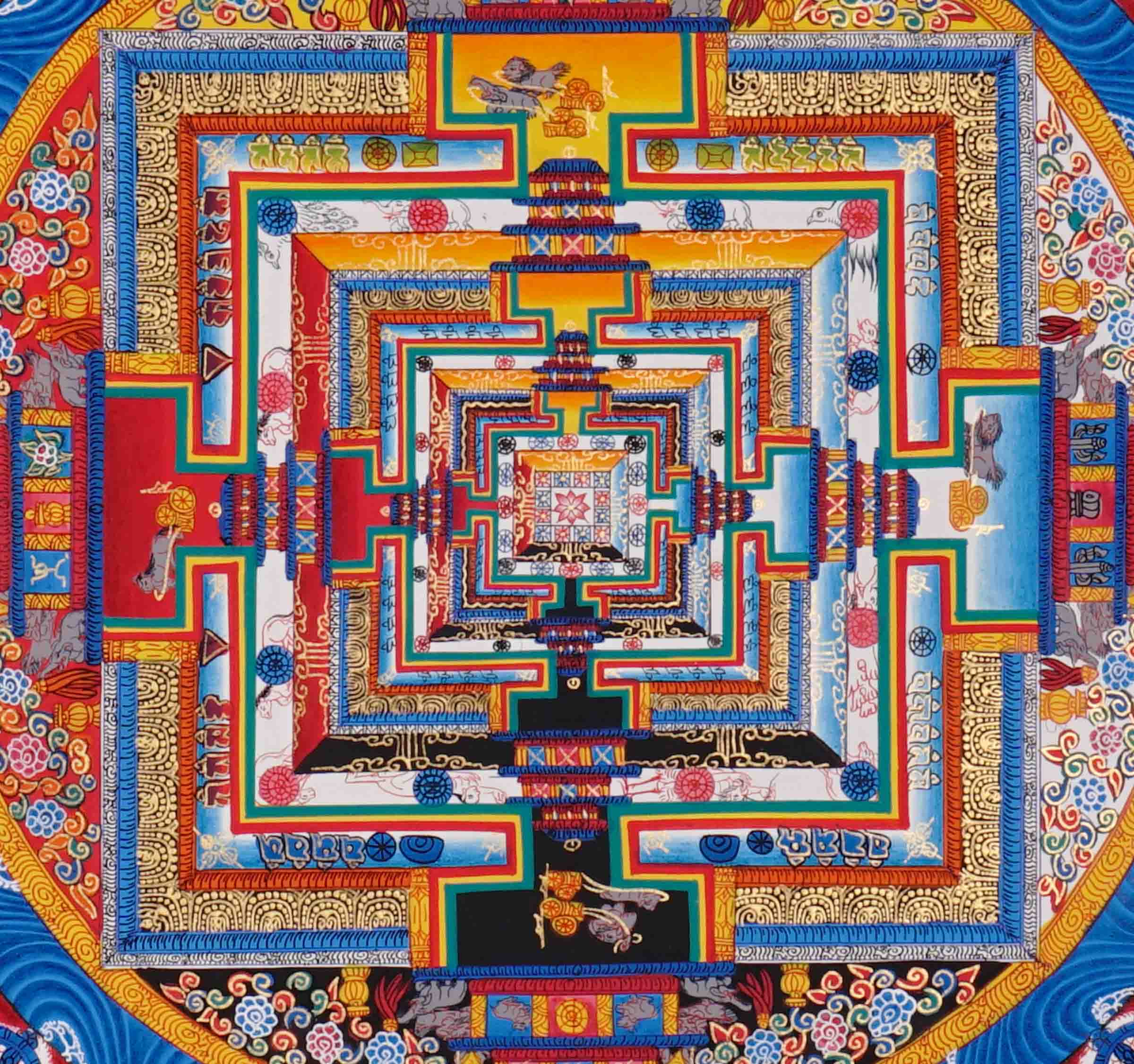 Multi color Kalachakra Mandala Thangka Wheel of Time