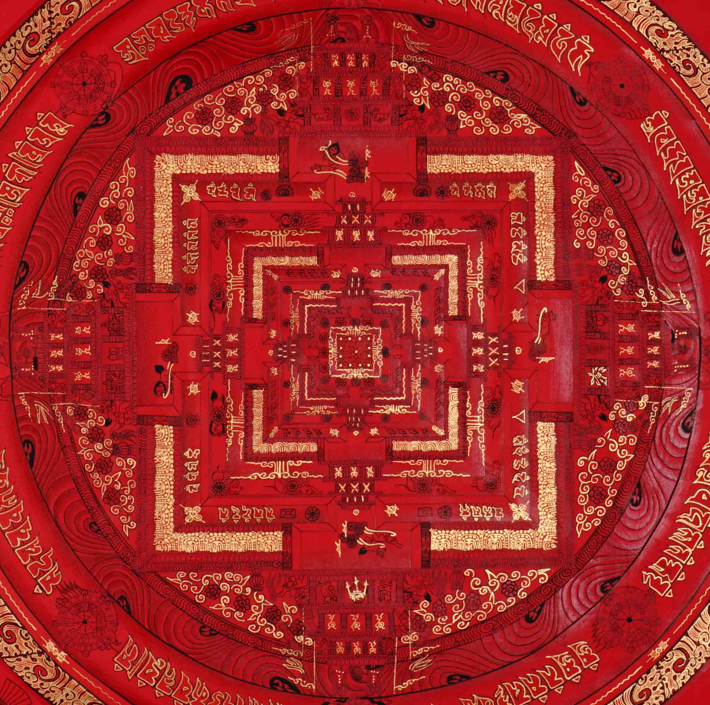 Red Kalachakra Mandala Thangka Wheel of Time Sacred Art Nepal