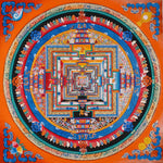  Orange multicolor Kalachakra Mandala Thangka Wheel of Time Sacred art Nepal