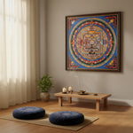 Blue multicolor Kalachakra Mandala Thangka Wheel of Time Himalayan art from Nepal