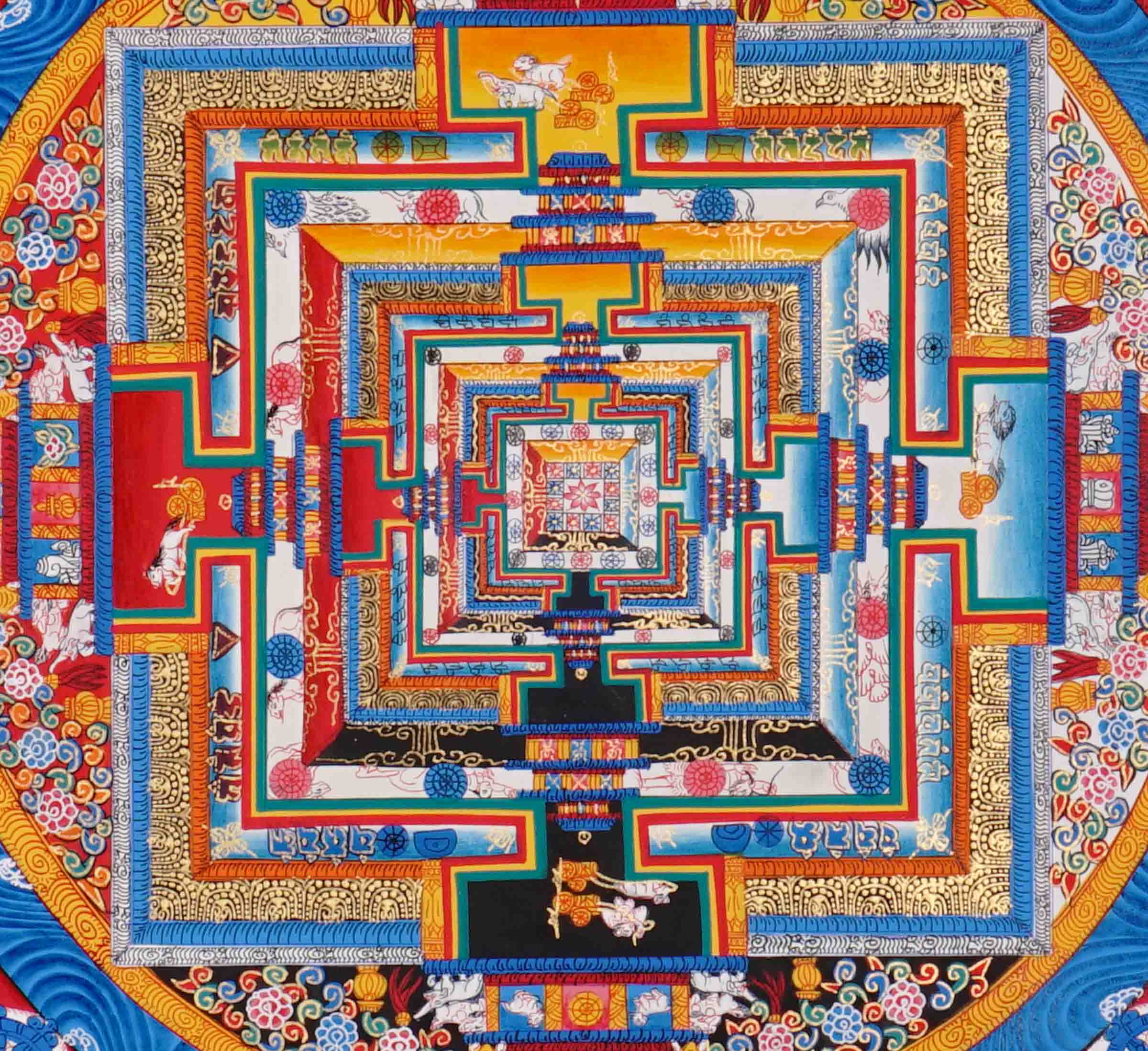 Blue multicolor Kalachakra Mandala Thangka Wheel of Time Himalayan art from Nepal