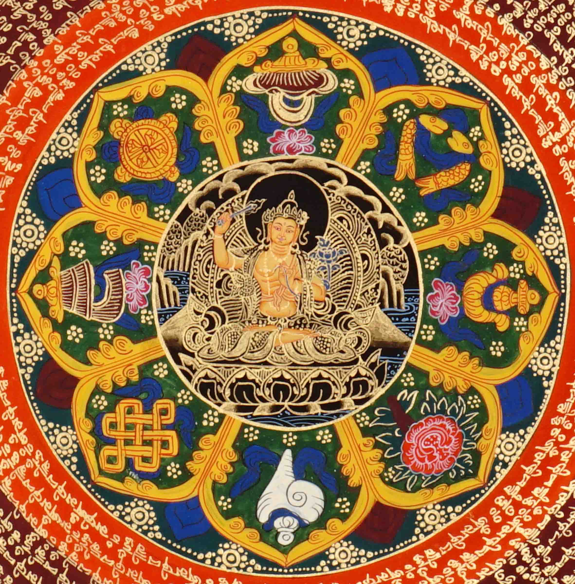 Manjushree Mandala Thangka with mantra circle and lotus design from Nepal