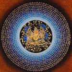 Zambhala Mantra Mandala Thangka with Tibetan script and blue background from Nepal