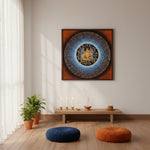 Zambhala Mantra Mandala Thangka with Tibetan script and blue background from Nepal