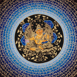 Zambhala Mantra Mandala Thangka with Tibetan script and blue background from Nepal
