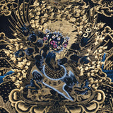 Vajrakilaya Thangka Painting showing Dorje Phurba in a wrathful multi-faced and multi-armed form with ritual implements, flame clouds, lotus base, gold detailing and Himalayan landscape elements.