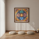 Om Mantra Mandala Thangka with Tibetan script and sacred Aum symbol from Nepal