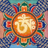 Om Mantra Mandala Thangka with Tibetan script and sacred Aum symbol from Nepal