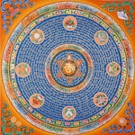 Om Star Mantra Mandala Thangka with six-pointed star and Tibetan script from Nepal