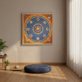 Om Star Mantra Mandala Thangka with six-pointed star and Tibetan script from Nepal