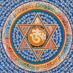 Om Star Mantra Mandala Thangka with six-pointed star and Tibetan script from Nepal