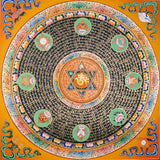 Om Star Mantra Mandala Thangka with Aum symbol and auspicious symbols from Nepal