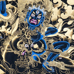 Palden Lhamo Thangka Painting showing the Tibetan Buddhist female Dharma protector riding in wrathful form with gold cloud patterns, ritual implements, lineage figures, mountain landscape and sacred Himalayan details.