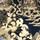Palden Lhamo Thangka Painting showing the Tibetan Buddhist female Dharma protector riding in wrathful form with gold cloud patterns, ritual implements, lineage figures, mountain landscape and sacred Himalayan details.
