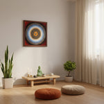 Om Lotus Mantra Mandala Thangka with concentric Tibetan mantra script from Nepal