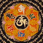 Om Lotus Mantra Mandala Thangka with Aum symbol and radiating Tibetan script from Nepal