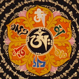 Om Lotus Mantra Mandala Thangka with Aum symbol and radiating Tibetan script from Nepal