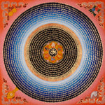 Om Lotus Mantra Mandala Thangka with Aum symbol and radiating Tibetan mantra script from Nepal