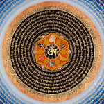 Om Lotus Mantra Mandala Thangka with Aum symbol and radiating Tibetan mantra script from Nepal