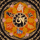 Om Lotus Mantra Mandala Thangka with Aum symbol and radiating Tibetan mantra script from Nepal