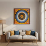 Golden Om Mantra Mandala Thangka with Aum symbol and concentric Tibetan mantra script