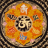 Golden Om Mantra Mandala Thangka with Aum symbol and concentric Tibetan mantra script