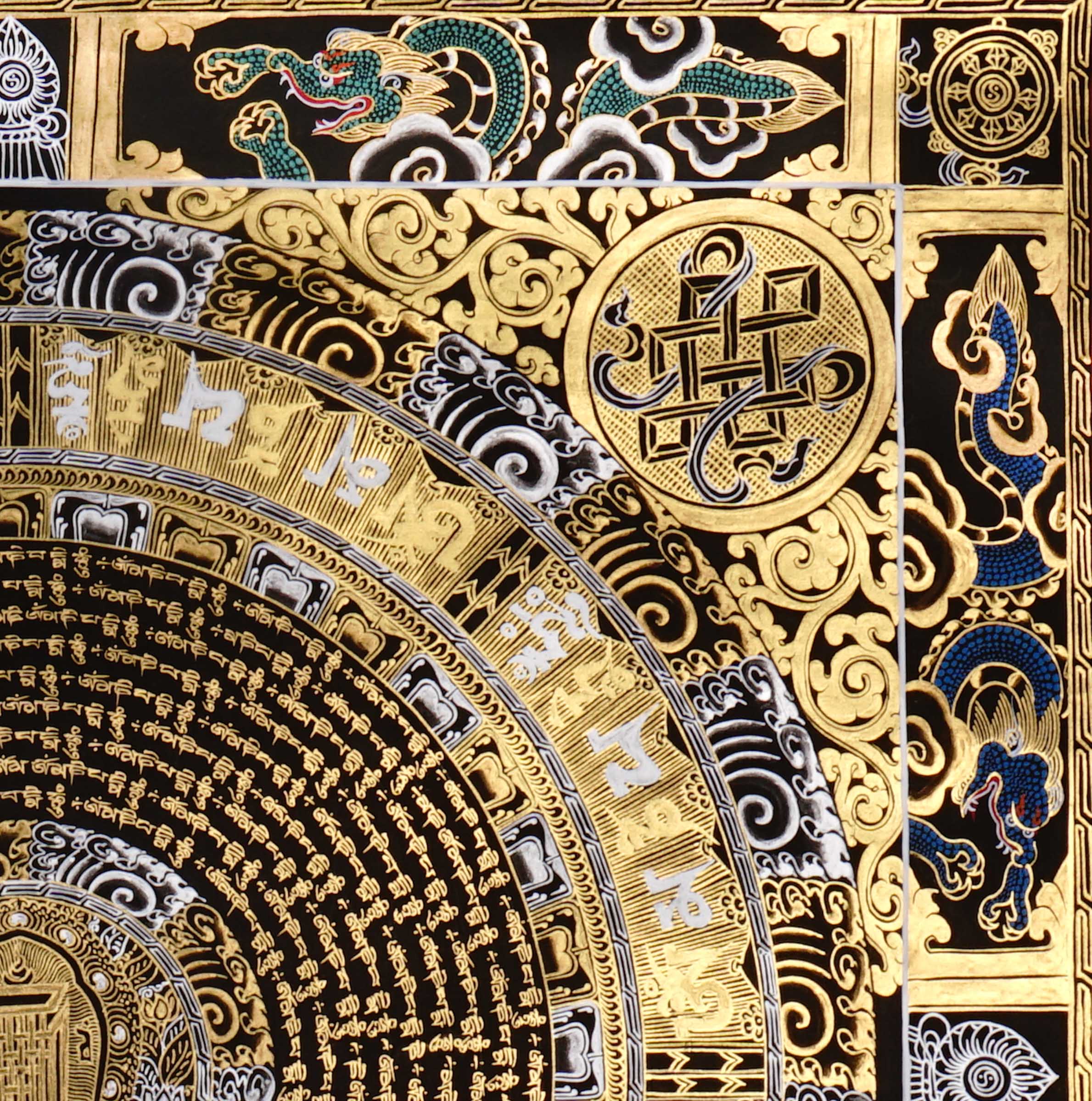 black gold tibetan mantra mandala artwork