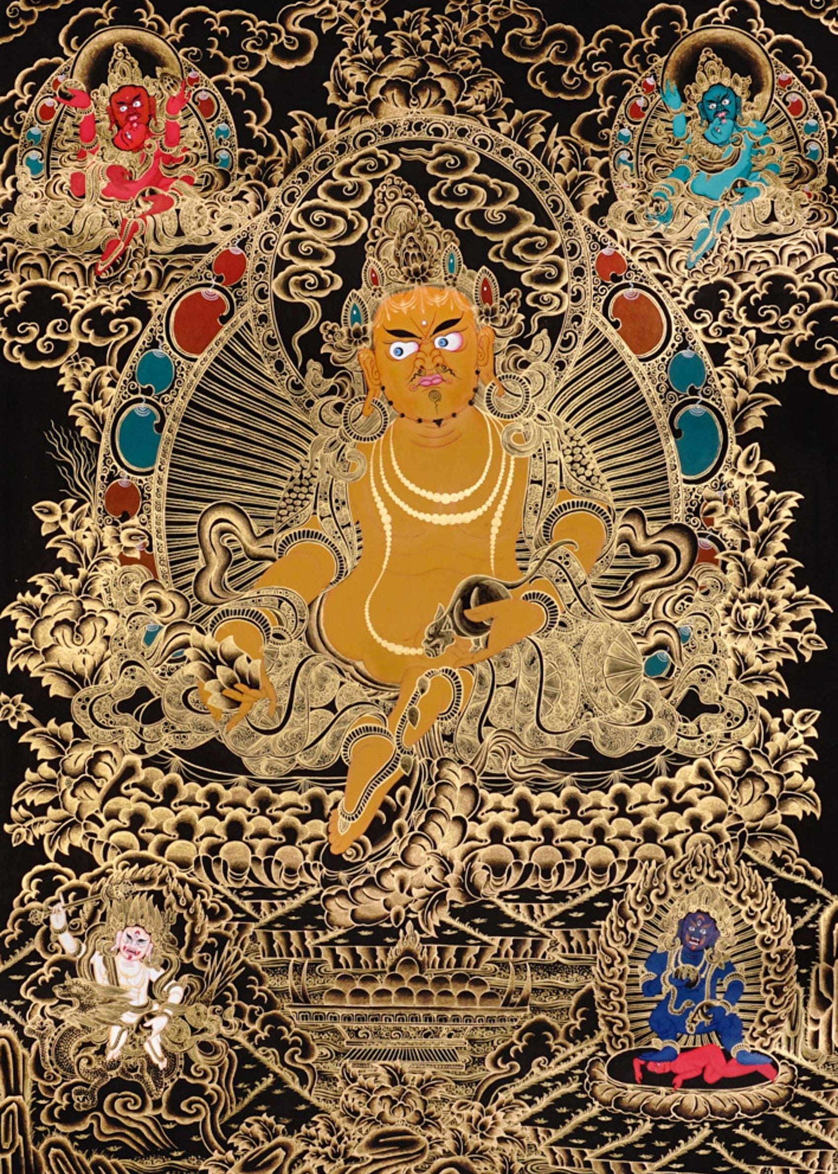 Zambala Thangka Painting – Tibetan Buddhist Prosperity Deity Art