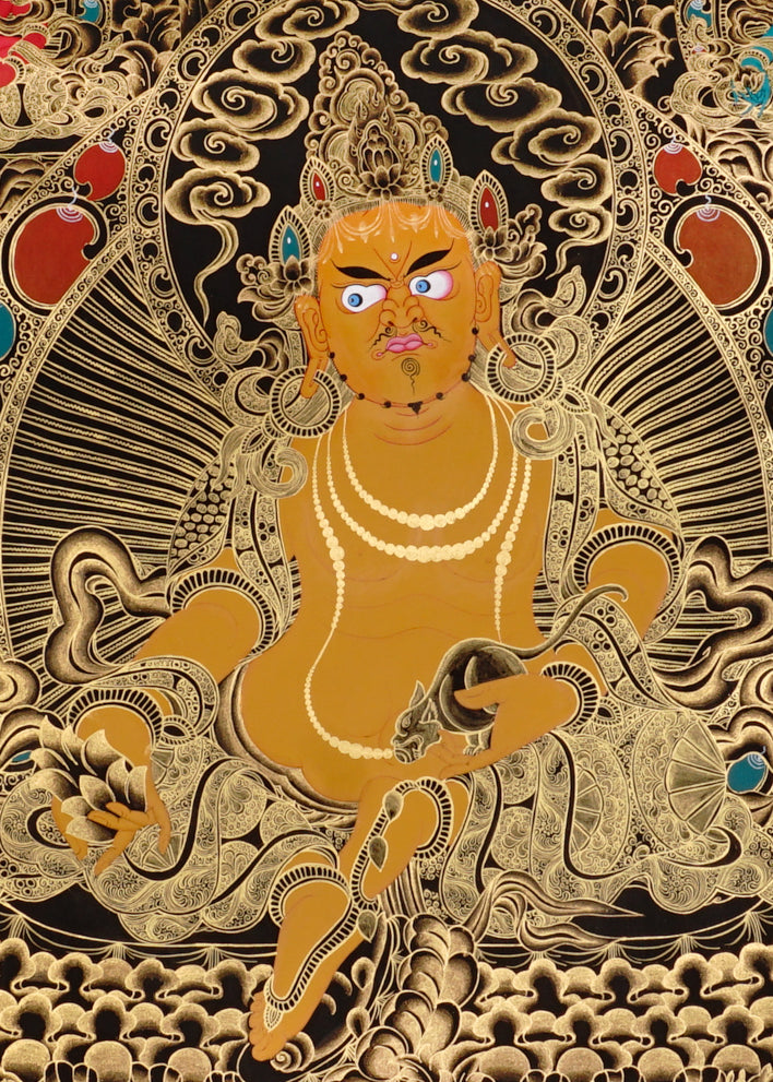Zambala Thangka Painting – Tibetan Buddhist Prosperity Deity Art