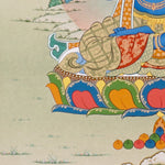 Vajradhara Thangka painting with blue Buddha form, crossed arms, lotus throne, and Tibetan Buddhist primordial enlightenment symbolism.
