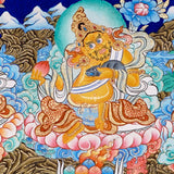 Five Zambala Tibetan Buddhist artwork with detailed colourful deities in a horizontal composition
