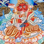 Five Zambala Tibetan Buddhist artwork with detailed colourful deities in a horizontal composition
