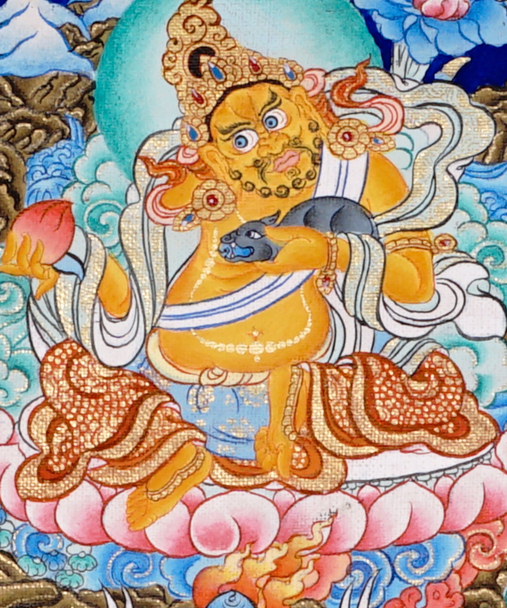 Five Zambala Tibetan Buddhist artwork with detailed colourful deities in a horizontal composition