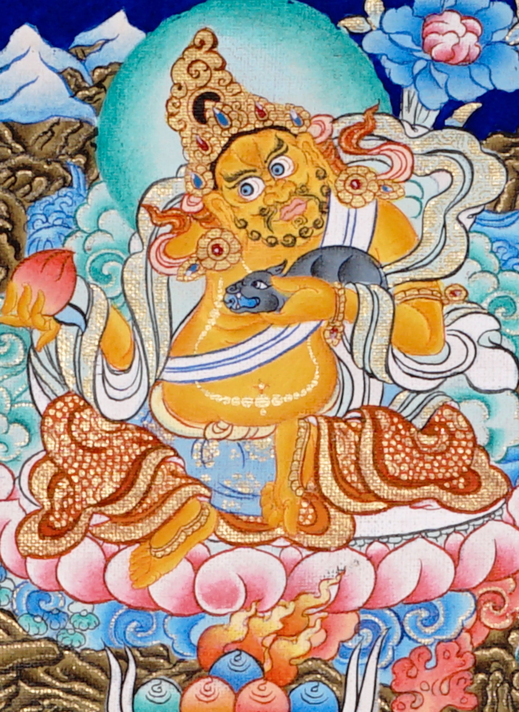 Five Zambala Tibetan Buddhist artwork with detailed colourful deities in a horizontal composition