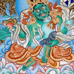 Five Zambala Tibetan Buddhist artwork with detailed colourful deities in a horizontal composition
