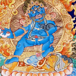Five Zambala Tibetan Buddhist artwork with detailed colourful deities in a horizontal composition