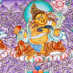 Five Zambhala Tibetan artwork with purple background and detailed wealth deities