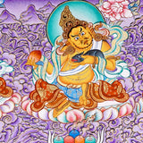 Five Zambhala Tibetan artwork with purple background and detailed wealth deities