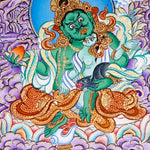 Five Zambala Tibetan artwork with purple background and detailed wealth deities