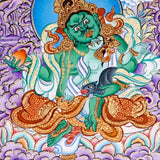 Five Zambala Tibetan artwork with purple background and detailed wealth deities