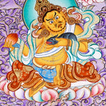 Five Zambala Tibetan artwork with purple background and detailed wealth deities