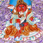 Five Zambala Tibetan artwork with purple background and detailed wealth deities