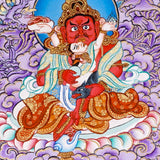 Five Zambala Tibetan artwork with purple background and detailed wealth deities