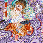 Five Zambala Tibetan artwork with purple background and detailed wealth deities