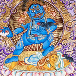 Five Zambala Tibetan artwork with purple background and detailed wealth deities